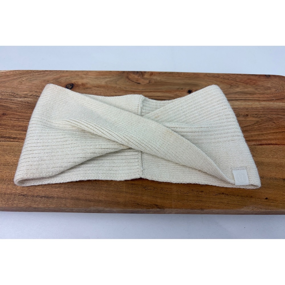 Lululemon Twist Knit Ear Warmer Headband OS Cream Merino Wool Blend Ribbed Soft